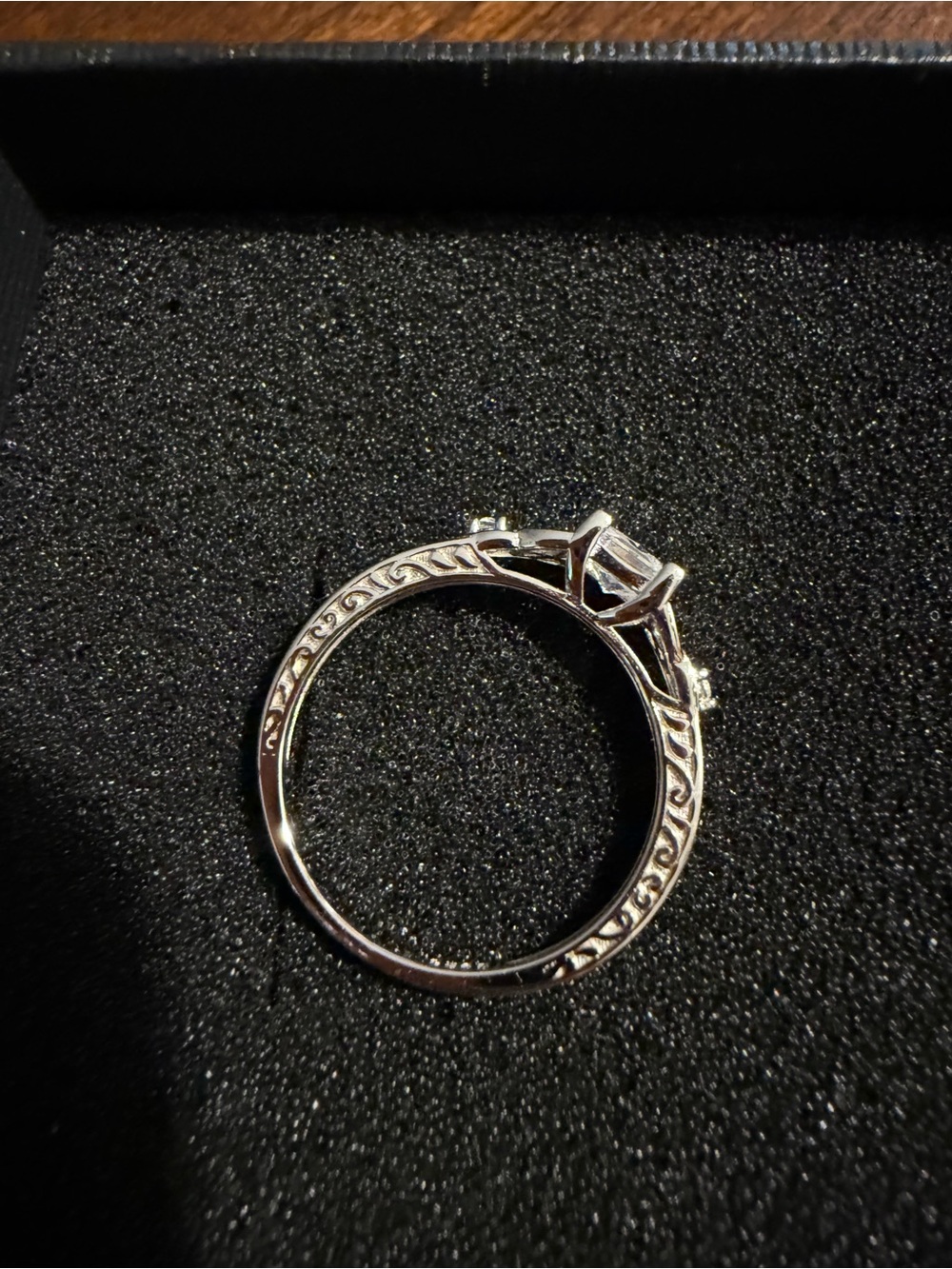 Engraved Filigree Solitaire Ring - Silver